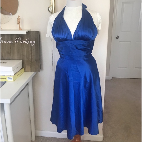 1950’s Style Marilyn Monroe Royal Blue Halter Dress size Small vintage pre2000 - Picture 8 of 11
